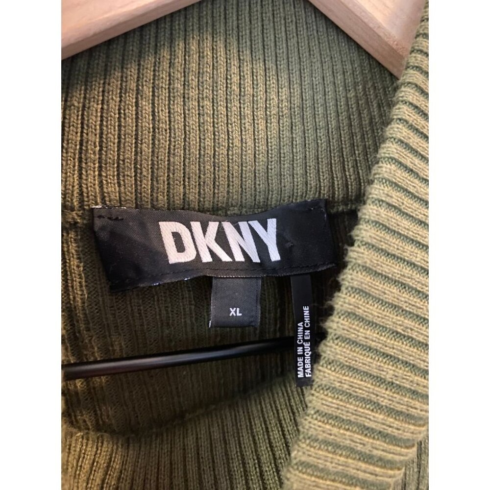 DKNY Mock Neck Turtle Neck Green Bodycon Ribbed Knit Top Women's Size XL - Picture 6 of 7